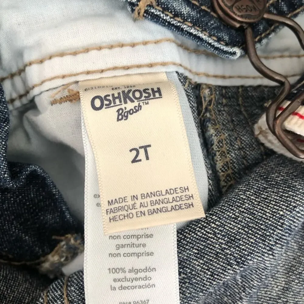 Oshkosh B’gosh blue denim shoralls shorts overalls stripe straps